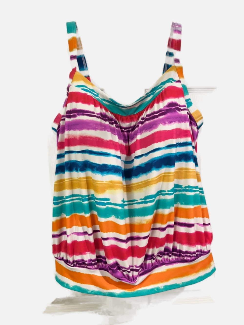 Land’s End Women’s Swimsuit Bathing Suit Tankini Swim Top Rainbow Striped 18W